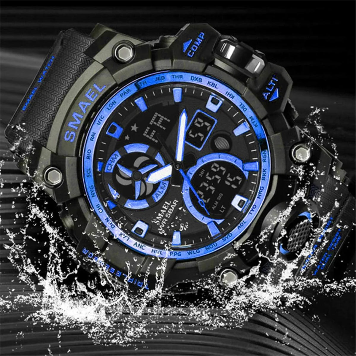 Military Men's Sports Analog Quartz Watch Dual Display Alarm Digital Watches with  Backlight
