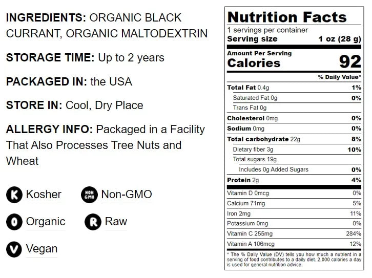 Organic Black Currant Powder, 4 Pounds — Non-, Raw, Vegan, Kosher — by Food to Live