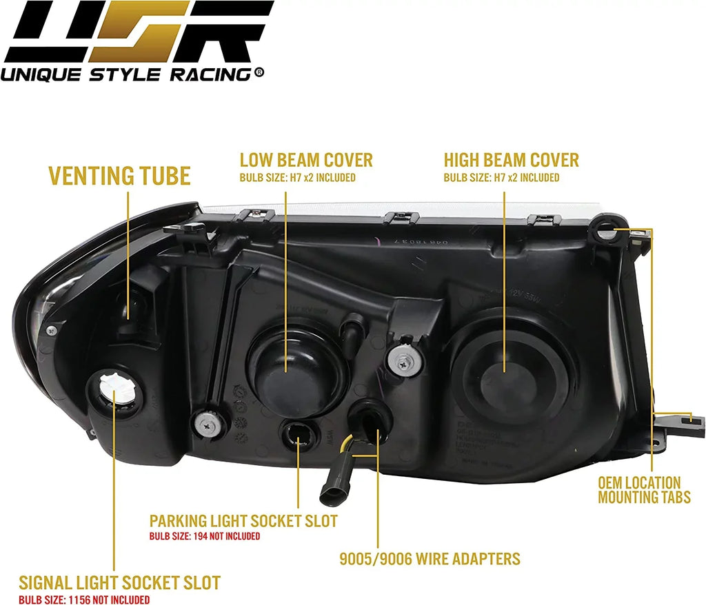 Headlights - Headlamps Set (Left + Right) Compatible with 1998-2005 Toyota Land Cruiser  100 (Euro Style with Clear Corner  Piece Design)