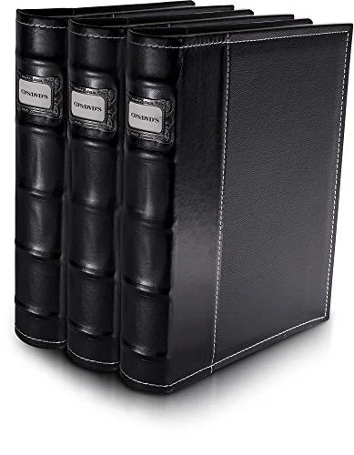 Bellagio-Italia / Storage Binder - Black - Leather - 144-Disc Capacity - Storage Organizer for DVDs, CDs, Blu Rays, & Video Games - Acid-Free Binder Organizer Sheets - 3 Pack