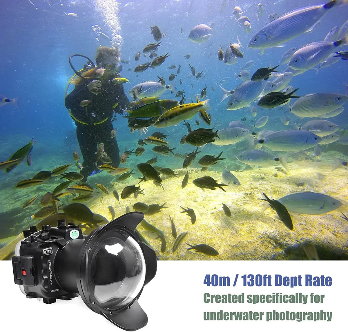 Seafrogs [40M/130FT] Underwater Housing Waterproof Case w/ 6 Inch Dome Port Kit for Sony    -7R  Compatible with Sony  16-35mm /4 28-70mm .5-5.6, 12-24mm   Lens-Black