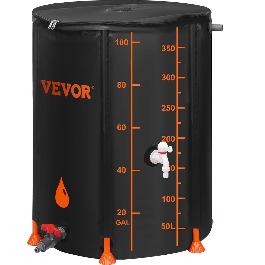 Collapsible Rain Barrel, 100 Gallon Large Capacity,  Rainwater Collection System Including Spigots and Overflow Kit, Portable Water Tank Storage Container