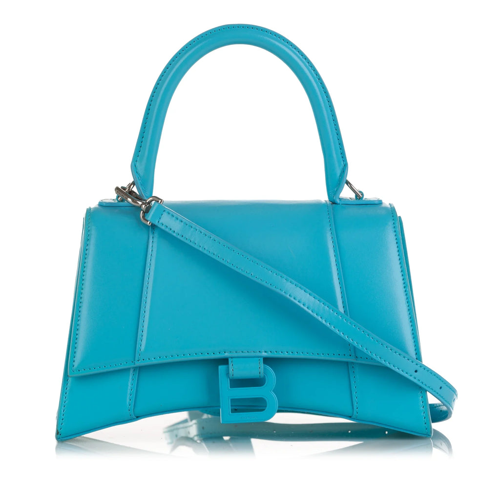 Pre-Owned Authenticated Balenciaga Hourglass  Satchel Calf Leather Blue Unisex (Good)