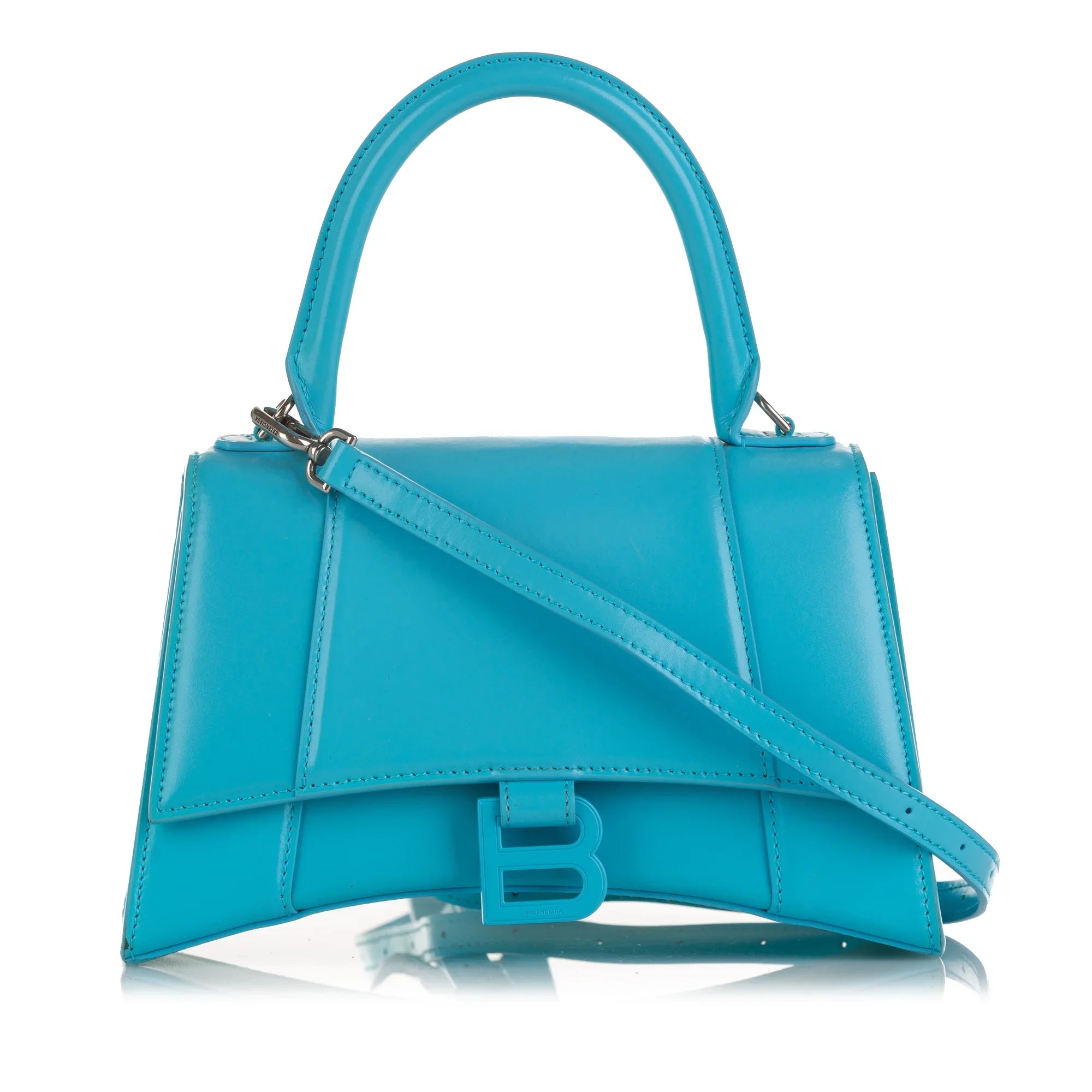 Pre-Owned Authenticated Balenciaga Hourglass  Satchel Calf Leather Blue Unisex (Good)