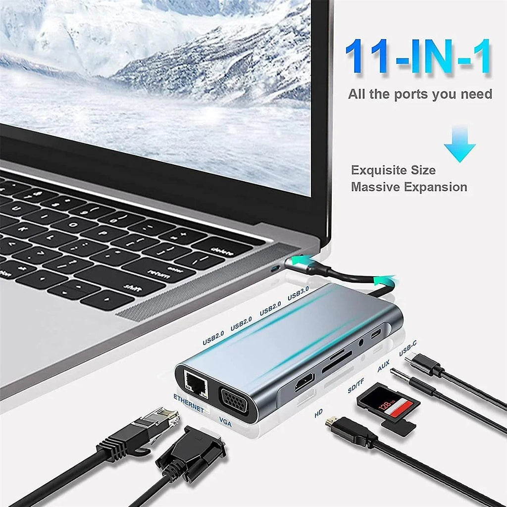 Kidsol   Laptop Docking Station 11-in-1 Multi-Port with 4K , ,Type-  Power, *4, Gigabit ,,MicroSD,Compatible with Lenovo  Dell MacBook Pro,Air 3.5mm Ports