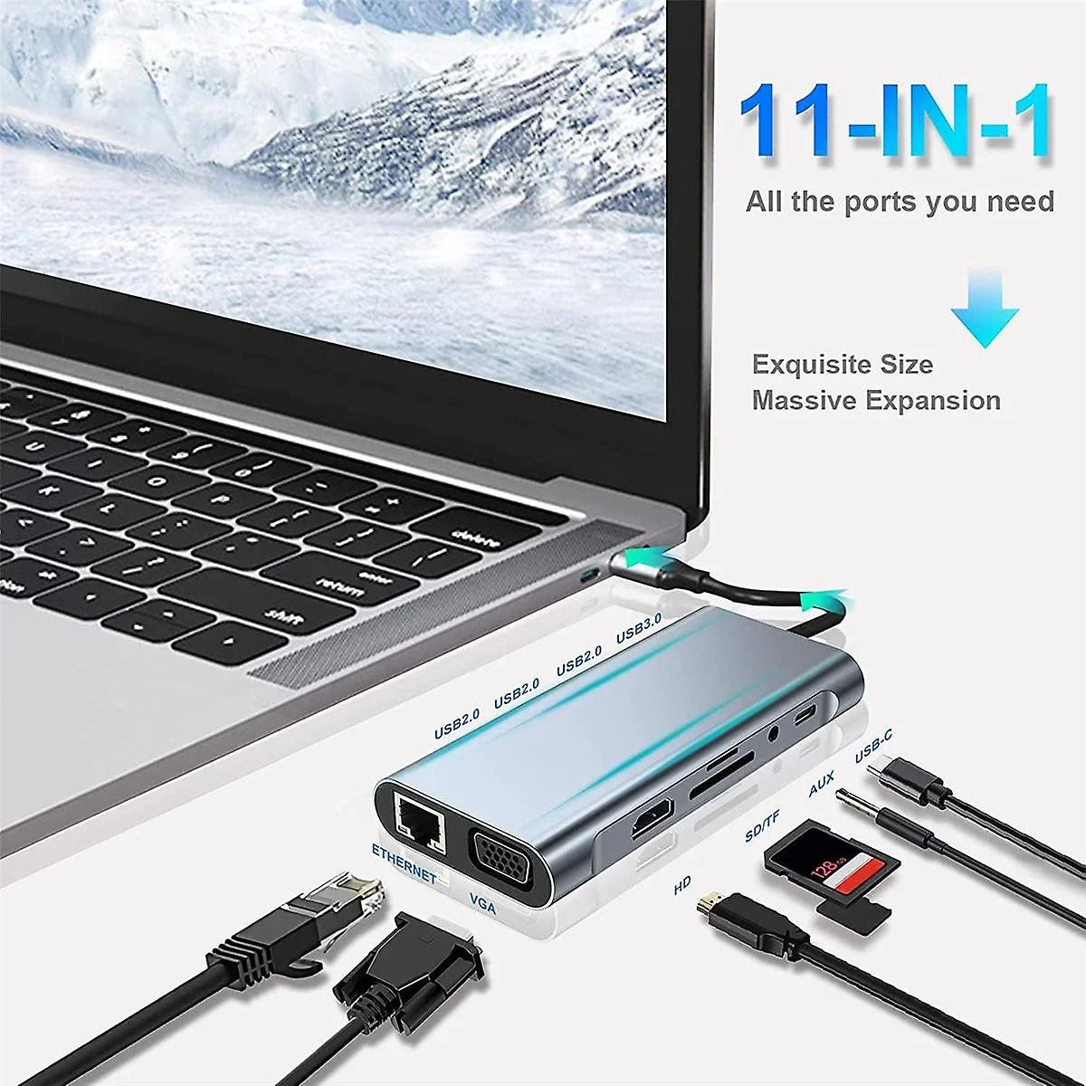 Kidsol   Laptop Docking Station 11-in-1 Multi-Port with 4K , ,Type-  Power, *4, Gigabit ,,MicroSD,Compatible with Lenovo  Dell MacBook Pro,Air 3.5mm Ports
