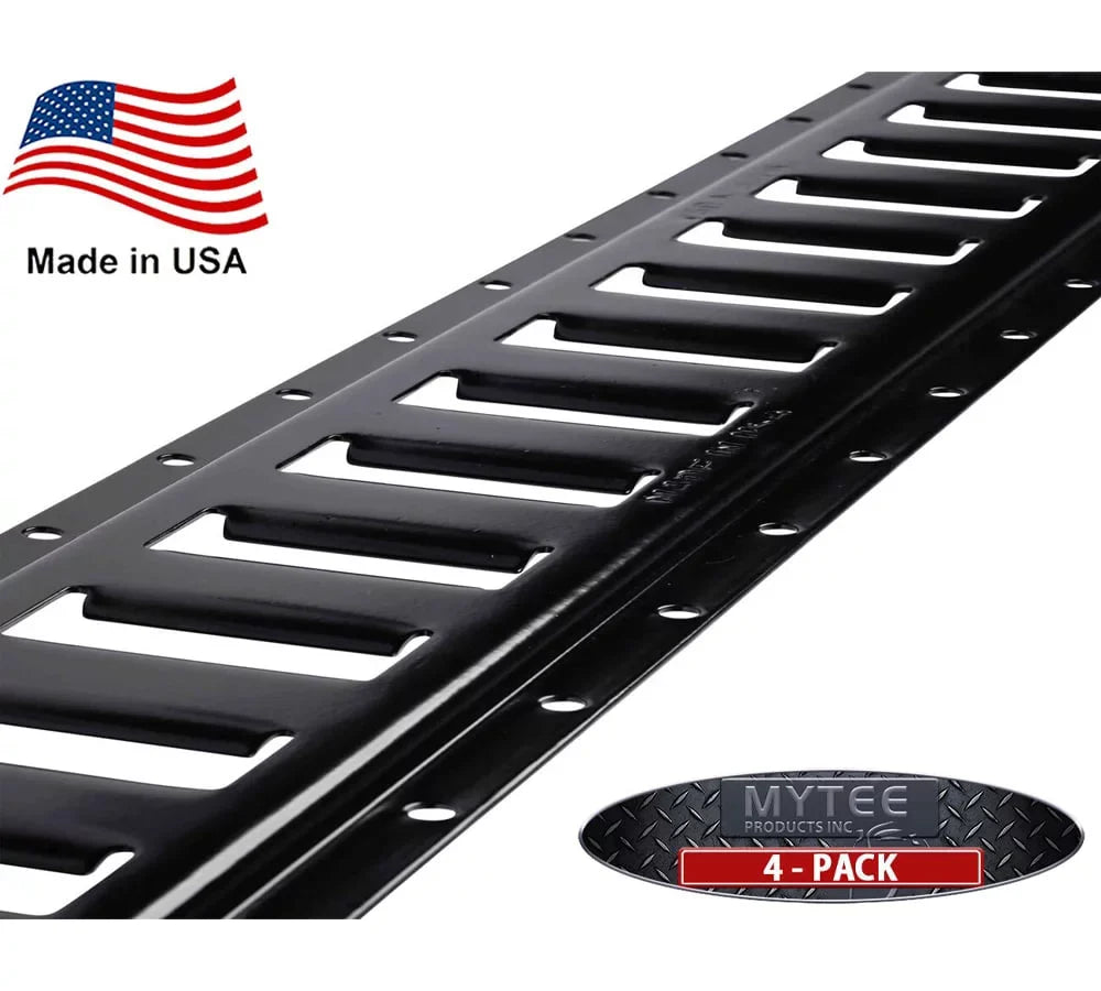 (4 Pack) 5 Ft Horizontal  Track Tie-Down Rail - Made in  | Black Powder Coated, Bolt-On Tie Down Rail for Cargo on Pickups, Trucks, Trailers, Vans