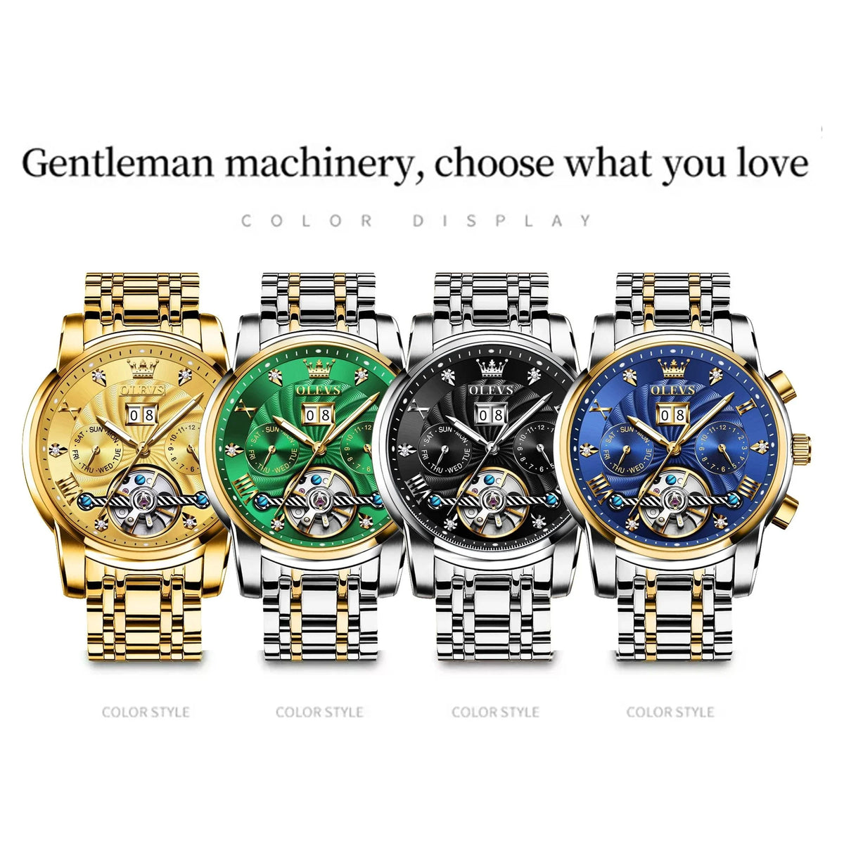 Automatic Watches for Men Luxury Business Dress Mens Watches Diamond Skeleton Self-Winding Stainless Steel Band
