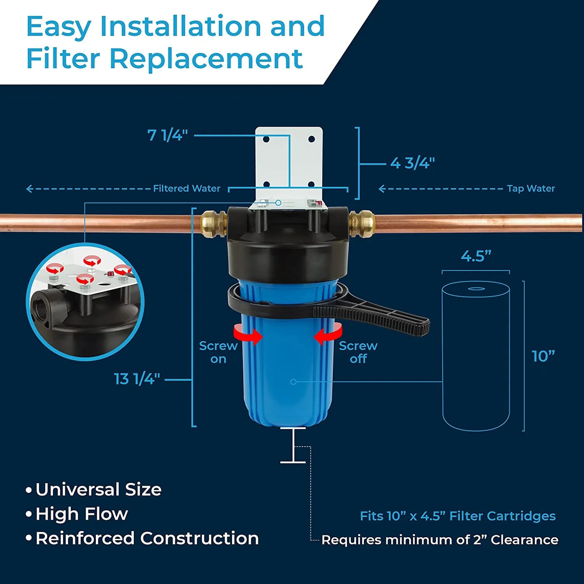 Water Filter Housing 10X4.5/10 Inch /   4.5" / 10  / 150469, 1"