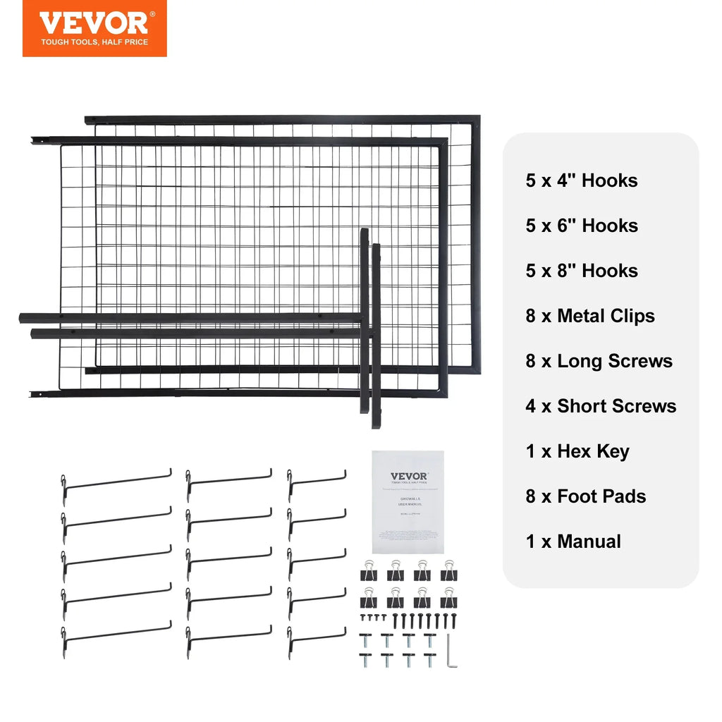 2' x 5.6' Grid Wall Panels Tower, 2 Packs Wire Gridwall Display Racks with -Base Floorstanding, Double Side Gridwall Panels for Art Craft Shows, Retail Display with Extra Clips and Hooks