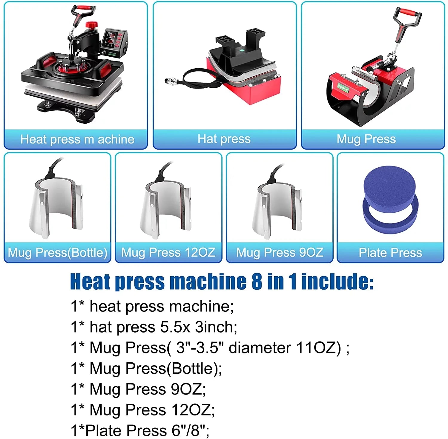 Qhomic Power Heat Press Machine 12 x 15 Inch Digital Heat Press Sublimation Printer Press Heat Transfer Machine for -Shirt, 8 in 1, Gifts for Men Women