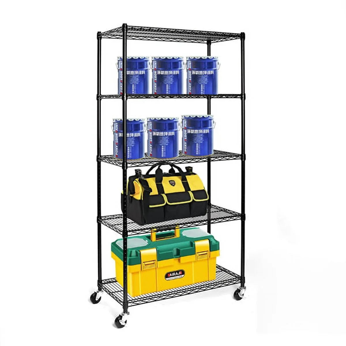 Fithood 5-Tier -Certified Steel Wire Shelving with Wheels Black