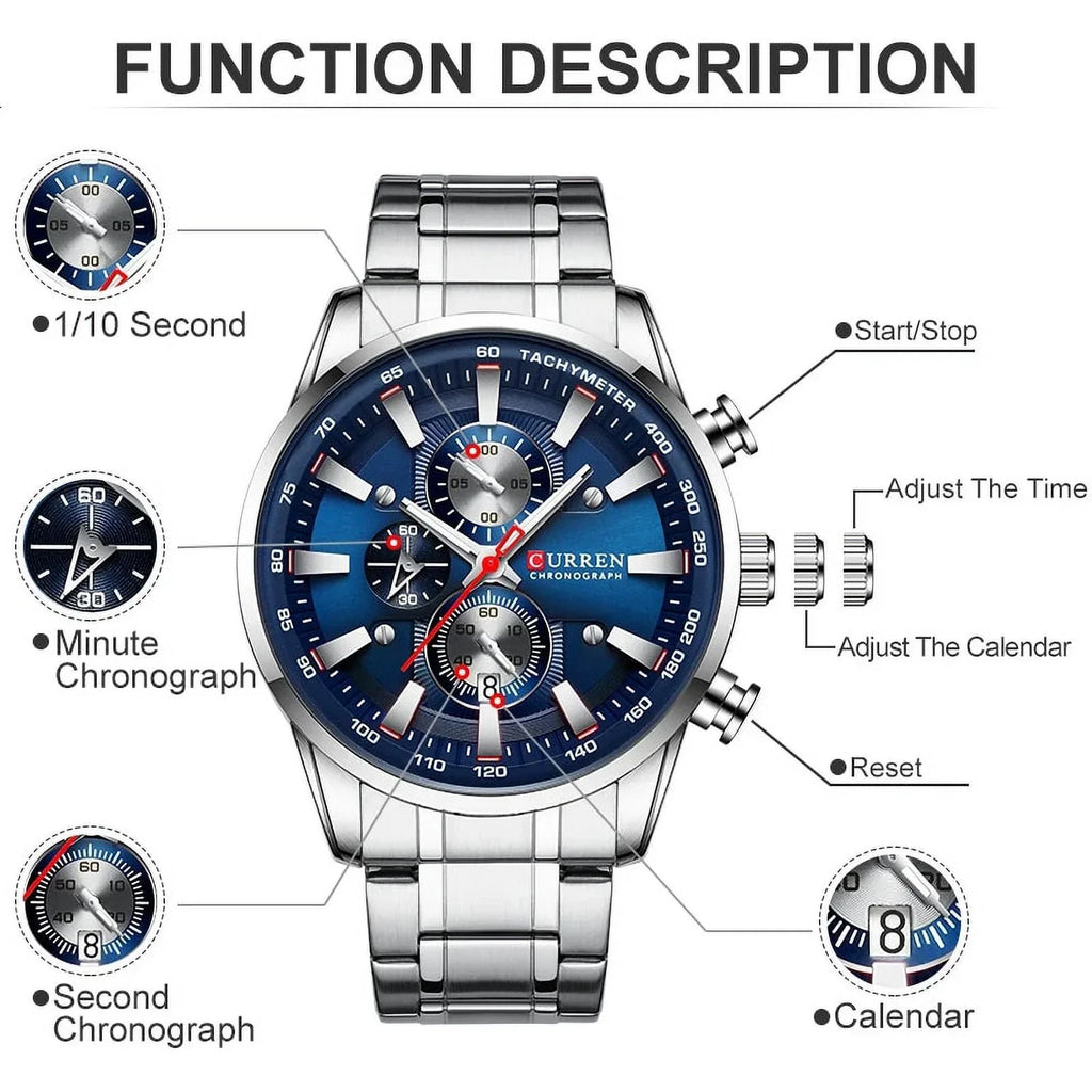 New Watches for Men Top Luxury Brand Quartz Men’s Watch Sport Waterproof Wrist Watches Chronograph Date Relogio Masculino Silver Black