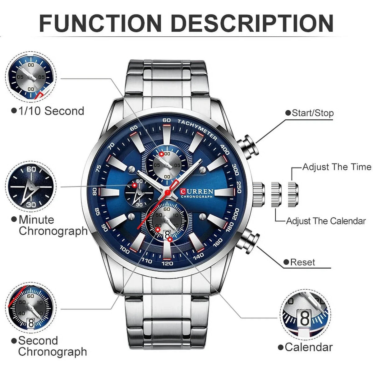 New Watches for Men Top Luxury Brand Quartz Men’s Watch Sport Waterproof Wrist Watches Chronograph Date Relogio Masculino Silver Black