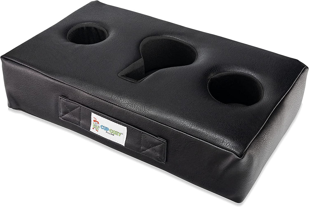 Cup Cozy Pillow (Black Faux Leather) *As Seen on *- The World's  Cup Holder. Keep drinks close and prevent spills. Use it anywhere-Couch, floor, bed, man cave, car, , park, beach and more!