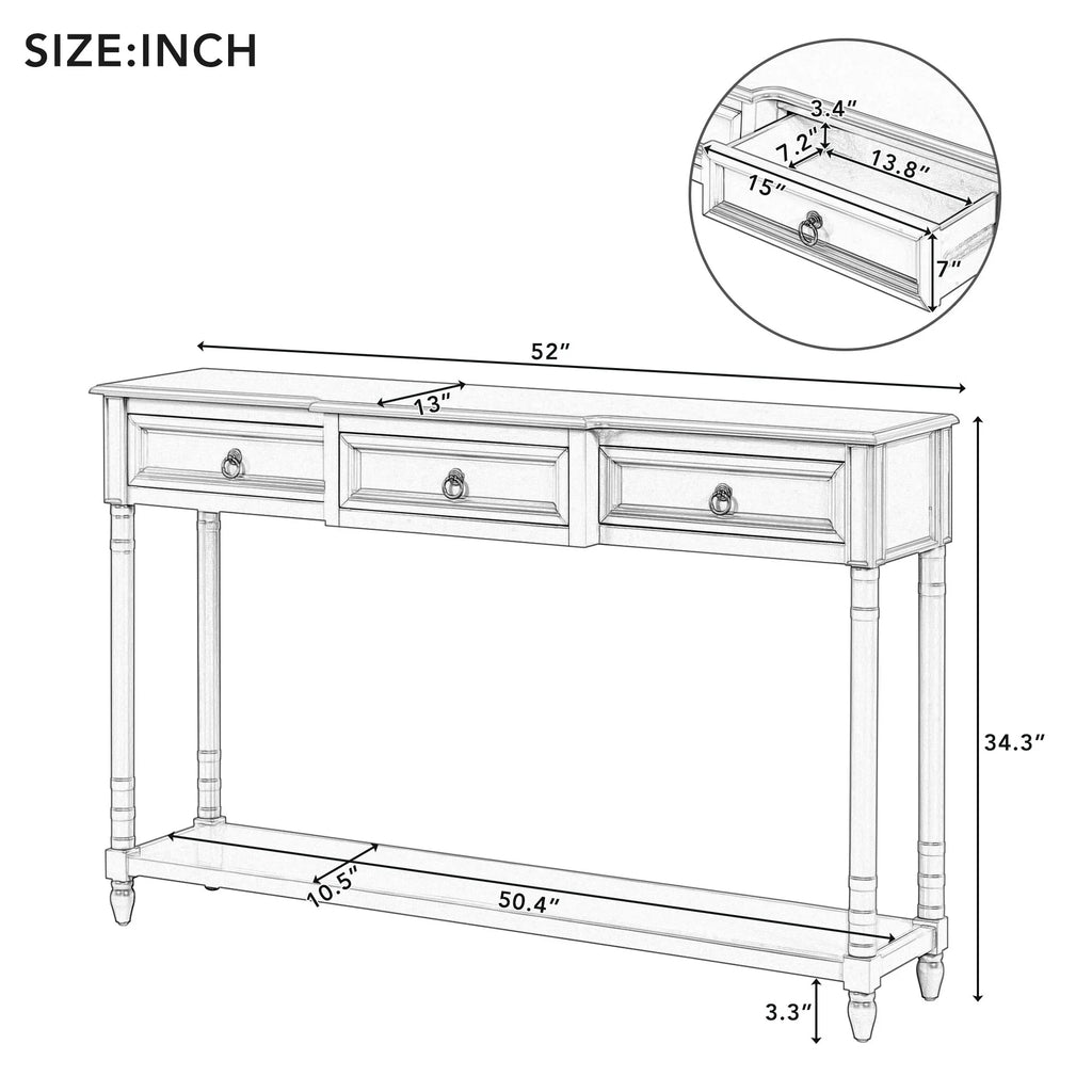 Console Table Sofa Table with Drawers for Entryway with Projecting Drawers and Long Shelf (Antique White,  : )