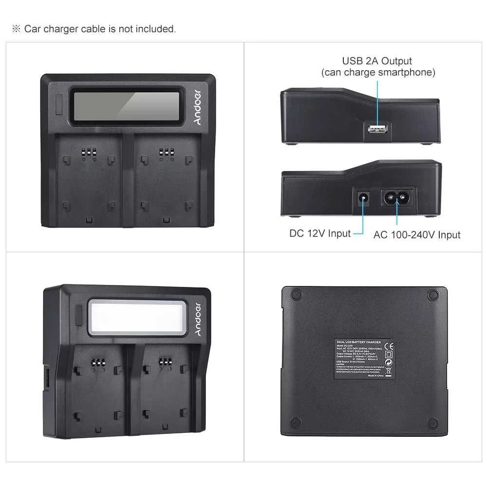 Andoer - Dual Channel  Battery Replacement for Sony