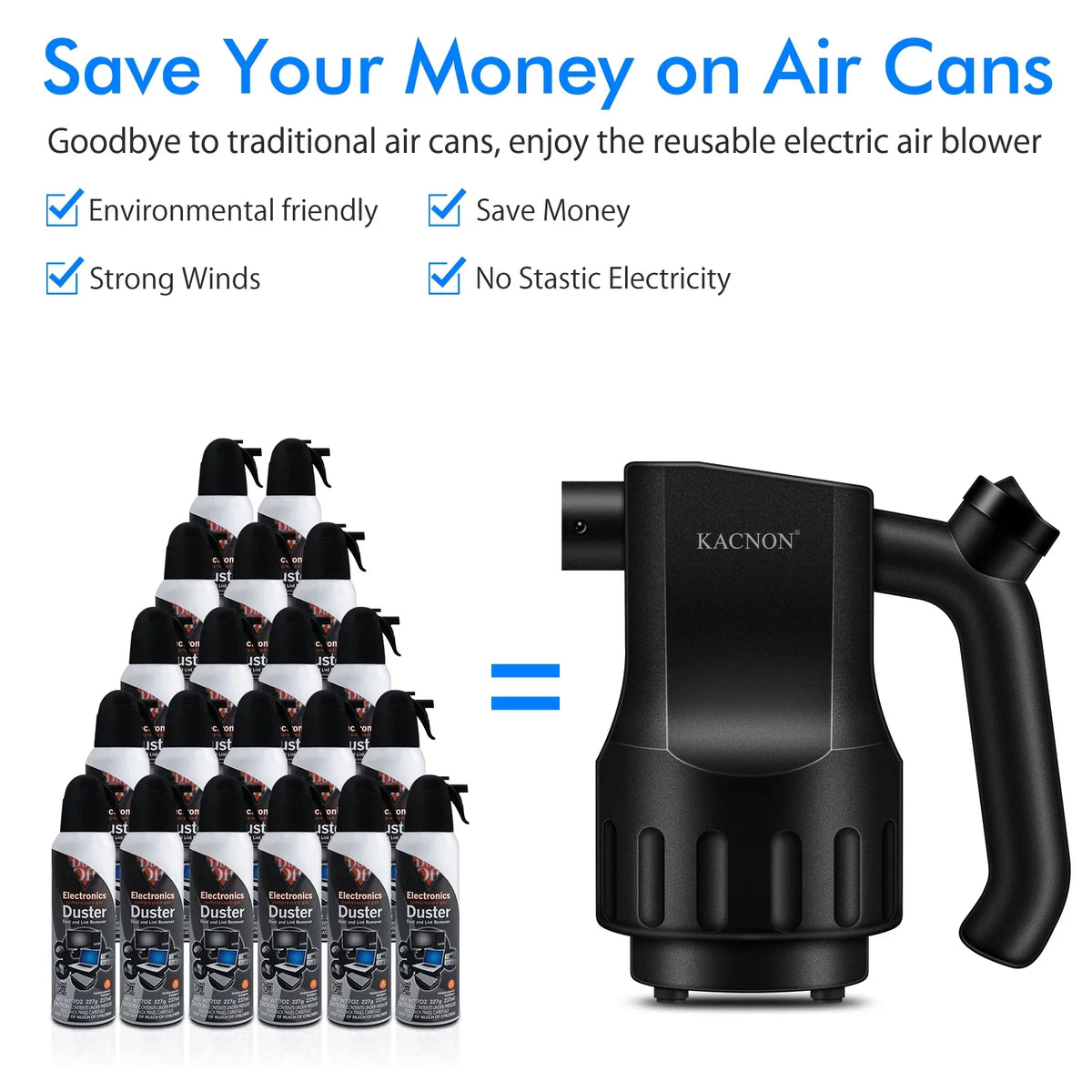 Reesibi Electric Air Duster, Cordless Air Duster 8000mAh Rechargeable Compressed Air Dusters Reusable  Duster for Computer Keyboard Cleaning, 10W Fast Charging, Reusable Dust Destroyer