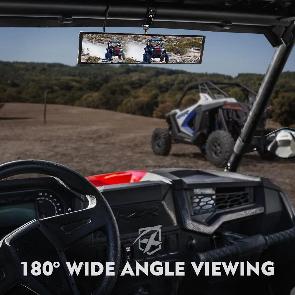 Xprite 13" Curved  Rear View Mirror w/ Integrated  Lights & Switch for 1.75"-2" Rollbars