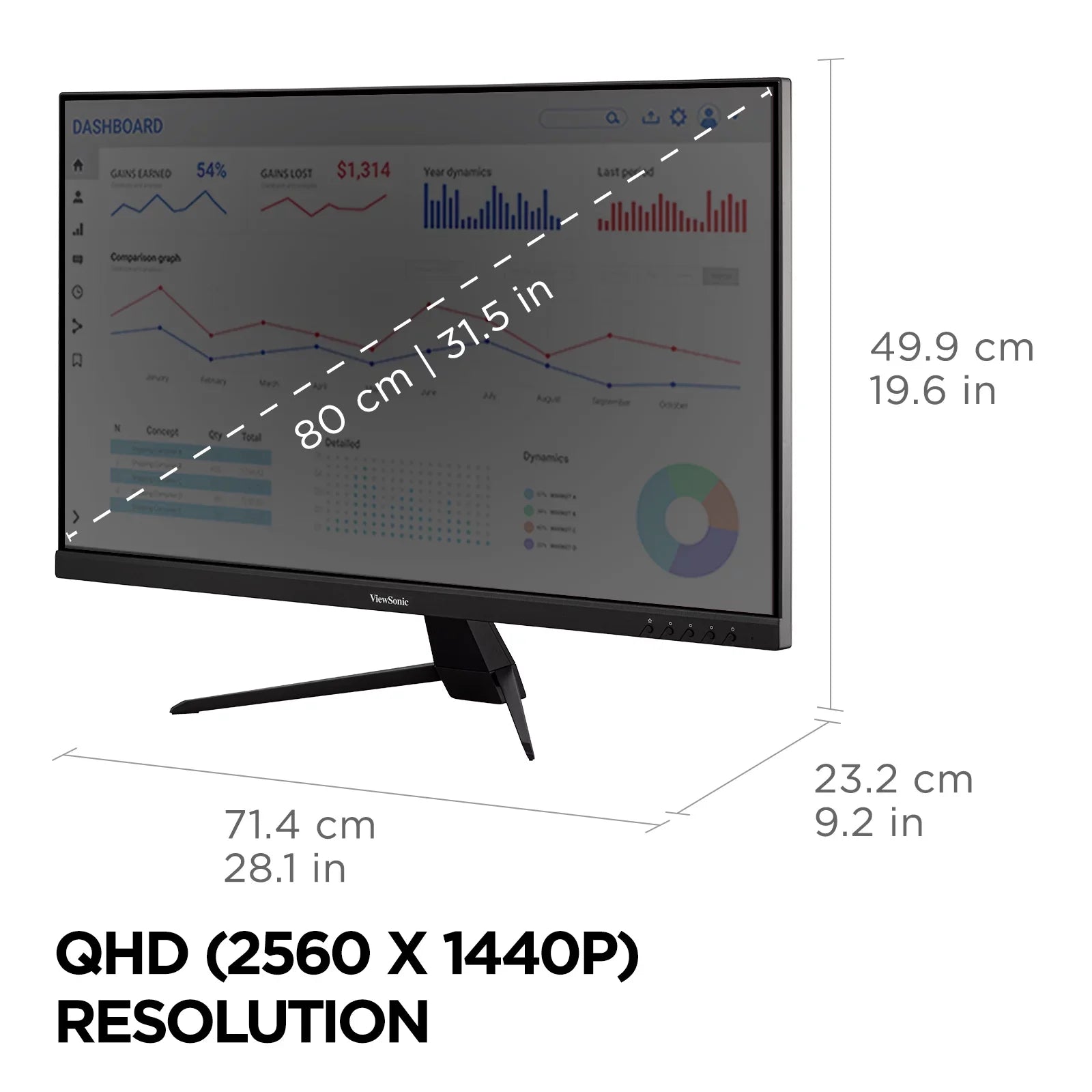 ViewSonic -2K 32 Inch 1440p  Monitor with 65W  ,  Content Support, Ultra-Thin Bezels, Eye Care, , and  Input