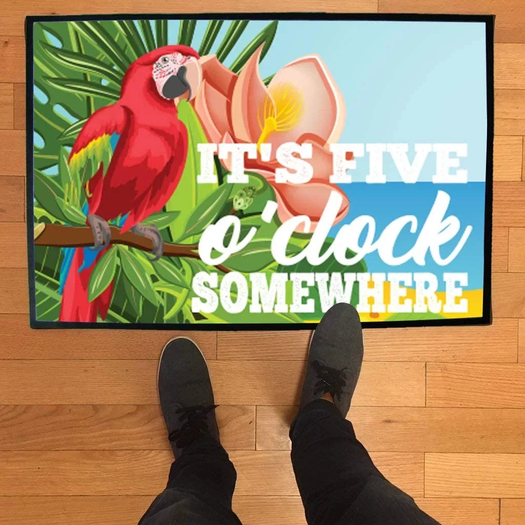 It's Five 'clock Somewhere Beach/Lake Doormat, Summer Outdoor Doormat