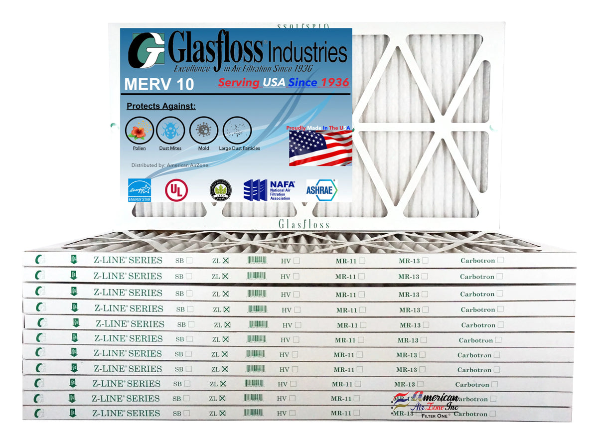 Glasfloss 20x27x1 -  10 -Qty:12 - Furnace Air Filter - Made in  (Actual Size: 19.5 x 26.5x7/8 inch)