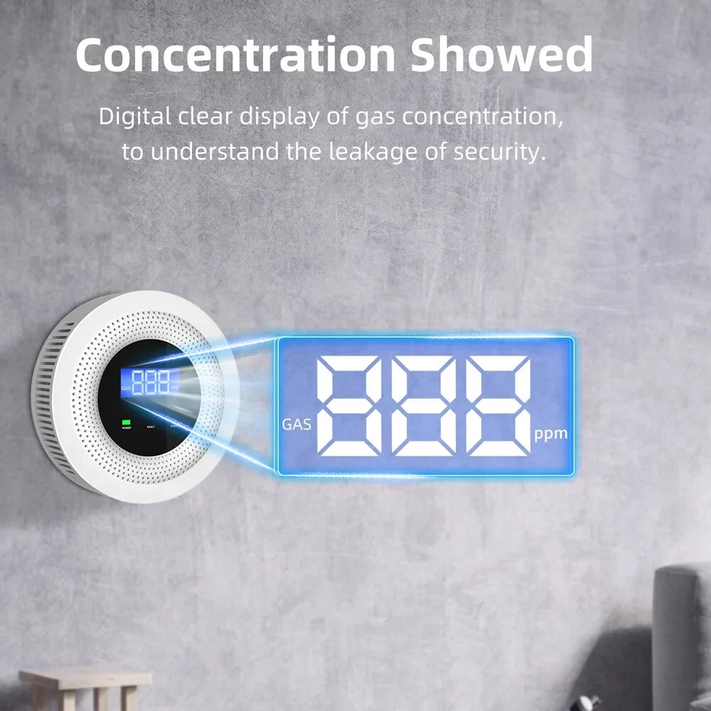 Tuya Wifi Gases Leakage Detection Device Live Voice Prompt  Remote Alarm with Concentration Display  Power Supplys High Decible Alarm