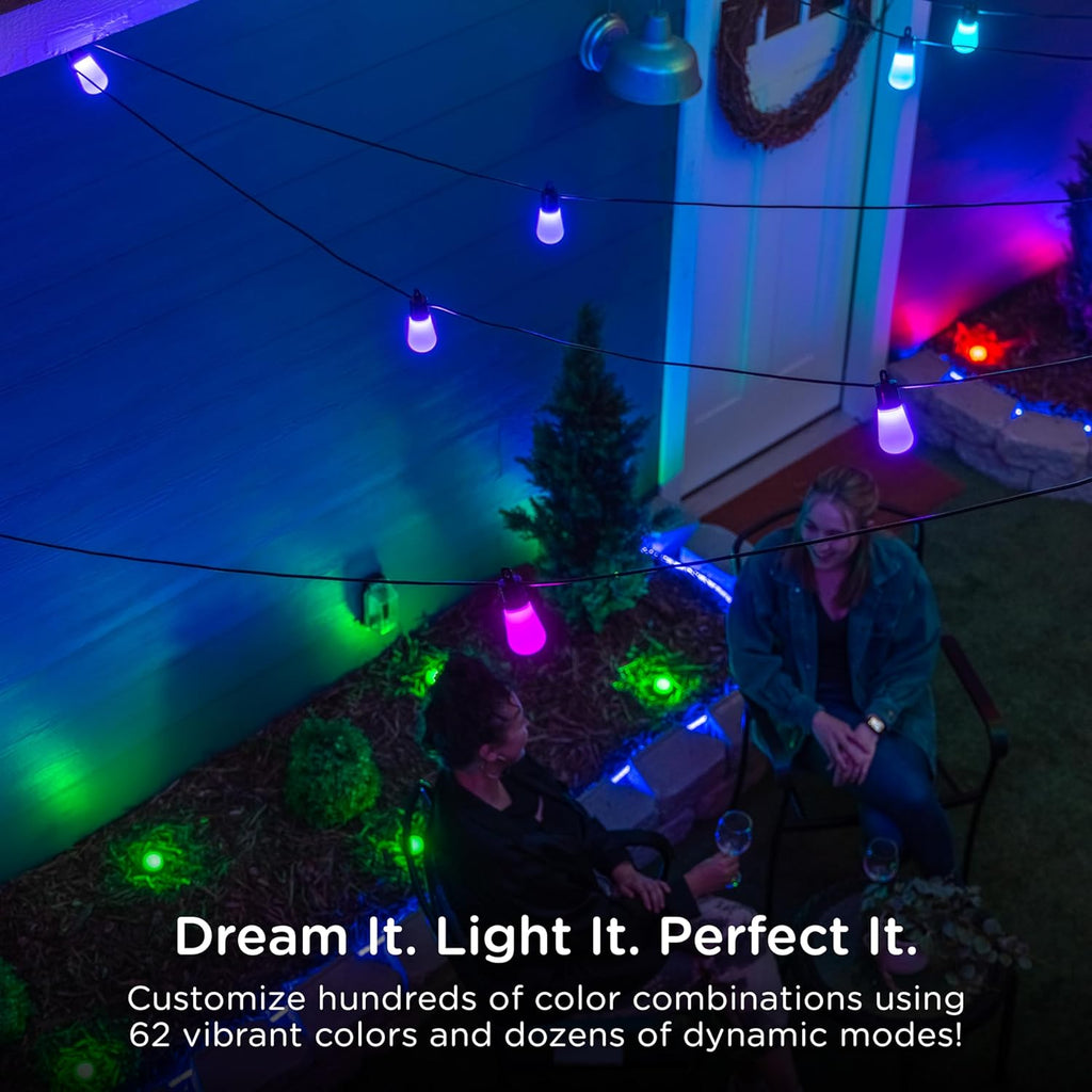 Smart Color Changing String Lights, 96 ft, 30 Lightweight   Patio Lights, Weatherproof, Customizable, Wi-Fi App Control, Dimmable Outdoor String Lights, 79617