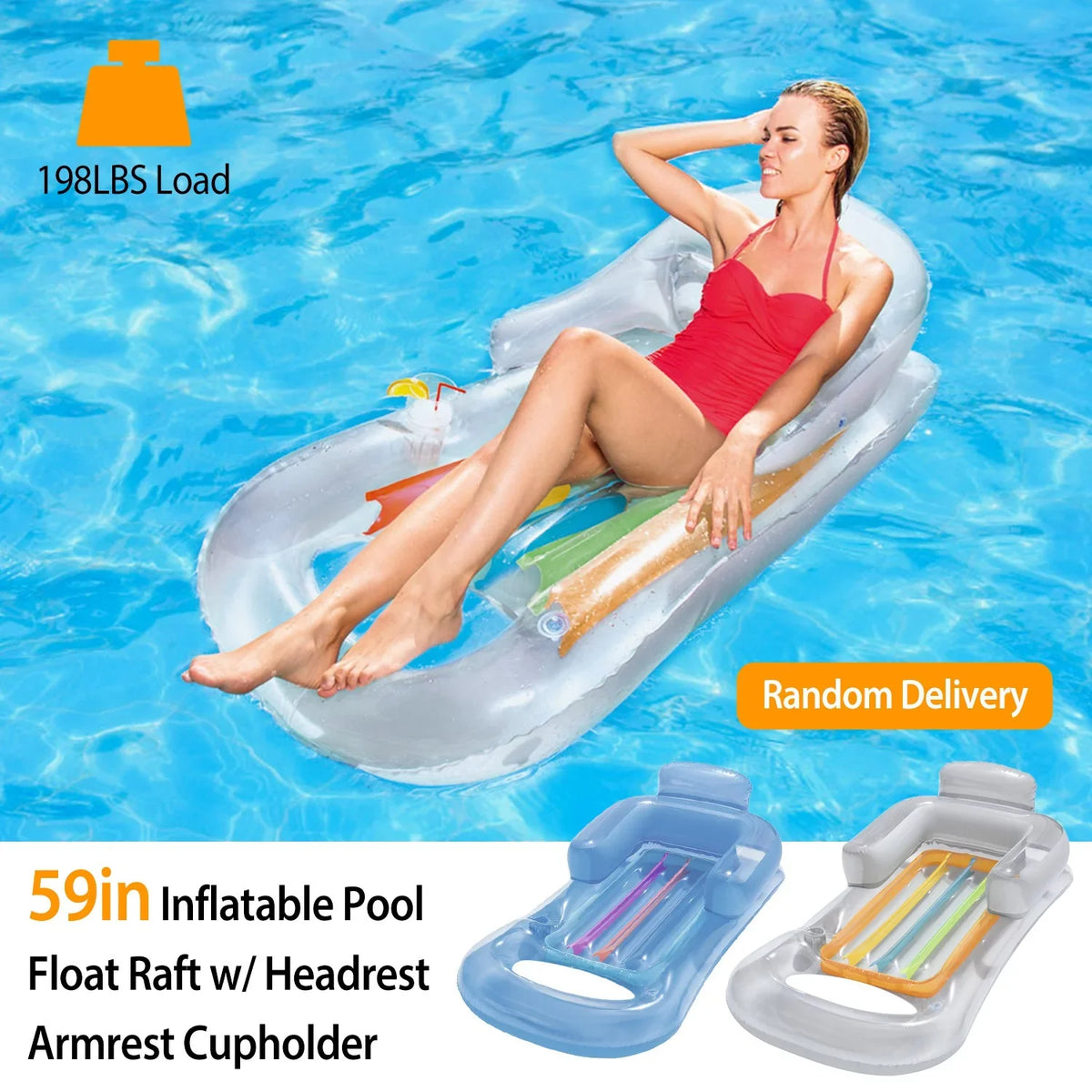 iMounTEK 2Pack Relaxing Lounge Mat, Inflatable Pool Float for Adults, White & Blue