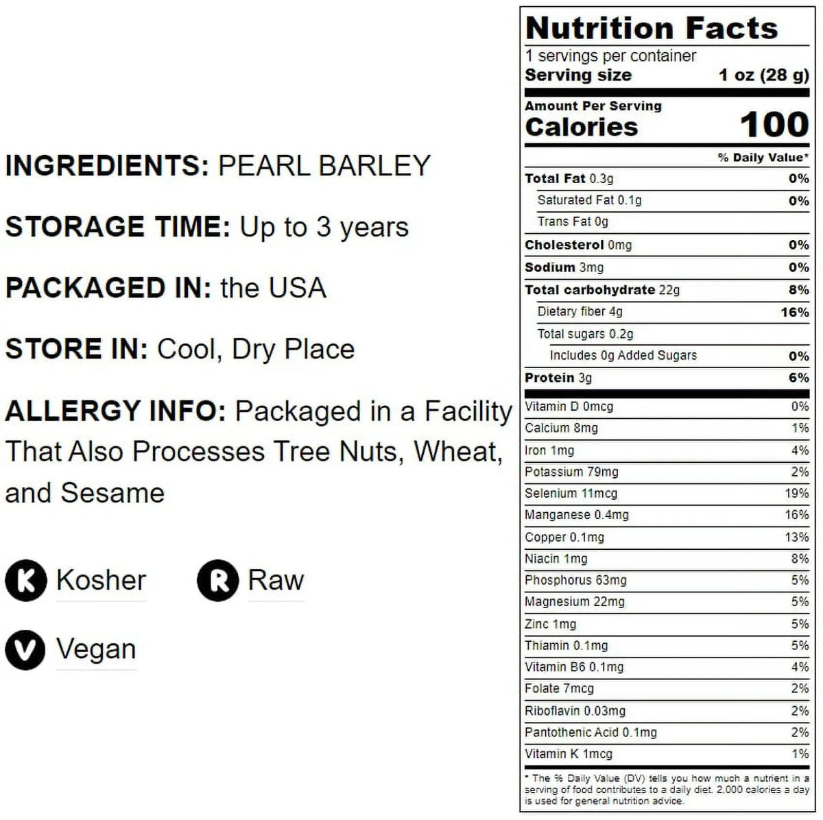 Food to Live, Pearled Barley, 5 Pounds, Kosher