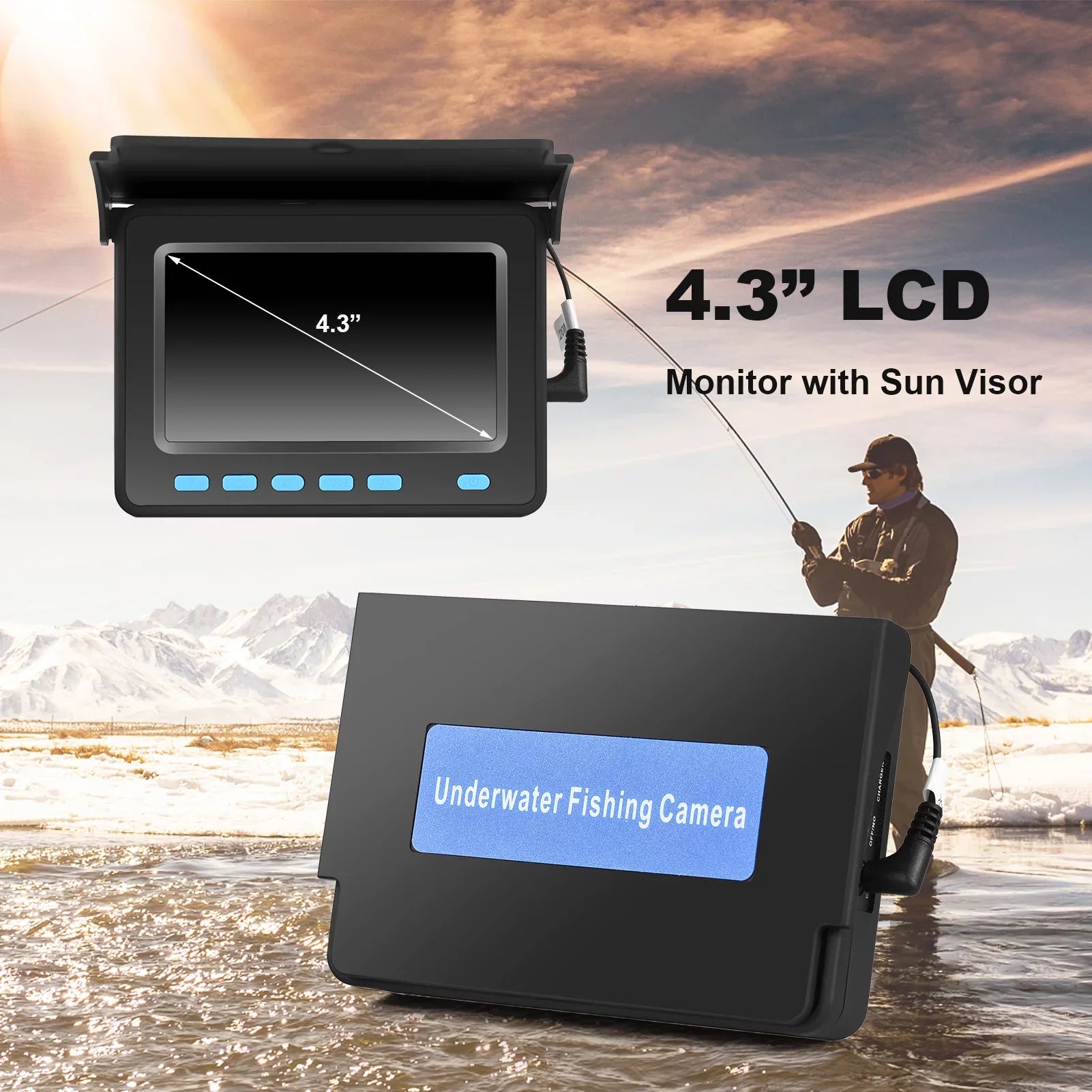 Underwater Fishing Camera with 4.3''  - 20M/30M 1200TVL Fish Finder with 8PCS   Night Vision for Ice and Boat Fishing