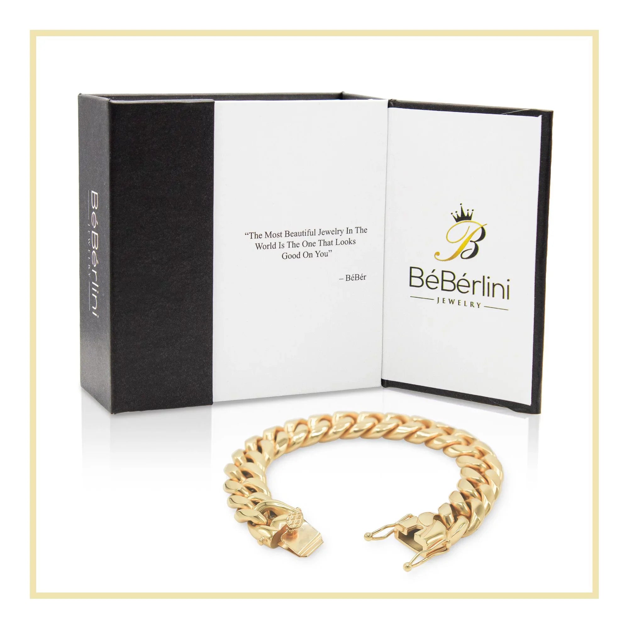 Cuban Link Bracelet 14K Gold Plated Curb Chain 9" Stainless Steel Fashion Jewelry for Adult Men 16 mm