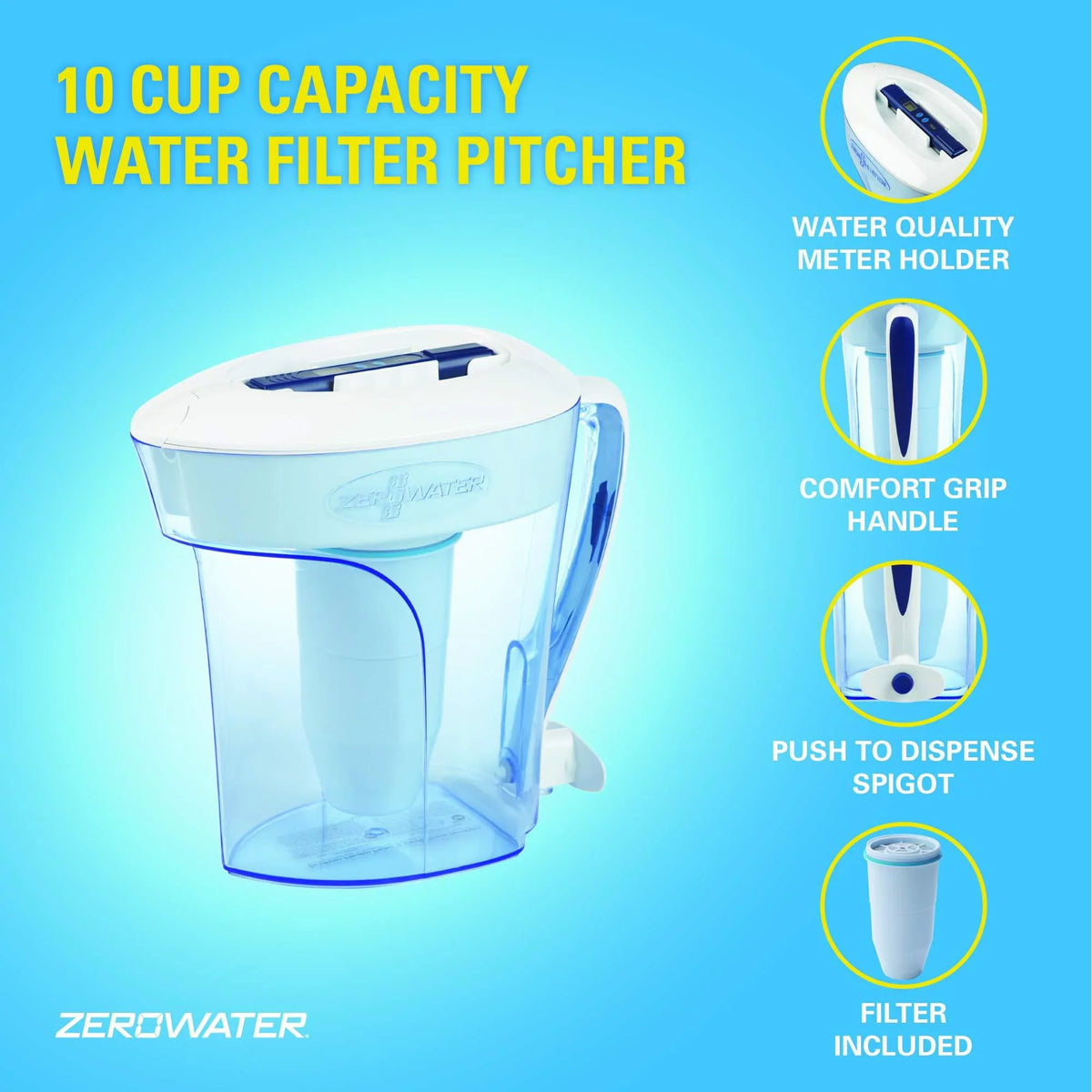 ZeroWater Pitcher -010 (10-Cup) (10-Cup) Ion Exchange Water Dispenser