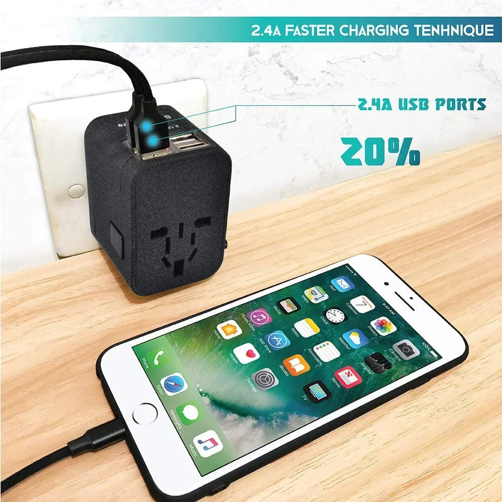 International Power Adapter for Travel (SandBlack) - 4  European Plug Adapter for 150+ Countries - for Europe  America China Ireland Italy - Smart Charging 2.4A Travel Adapters by Sublimeware