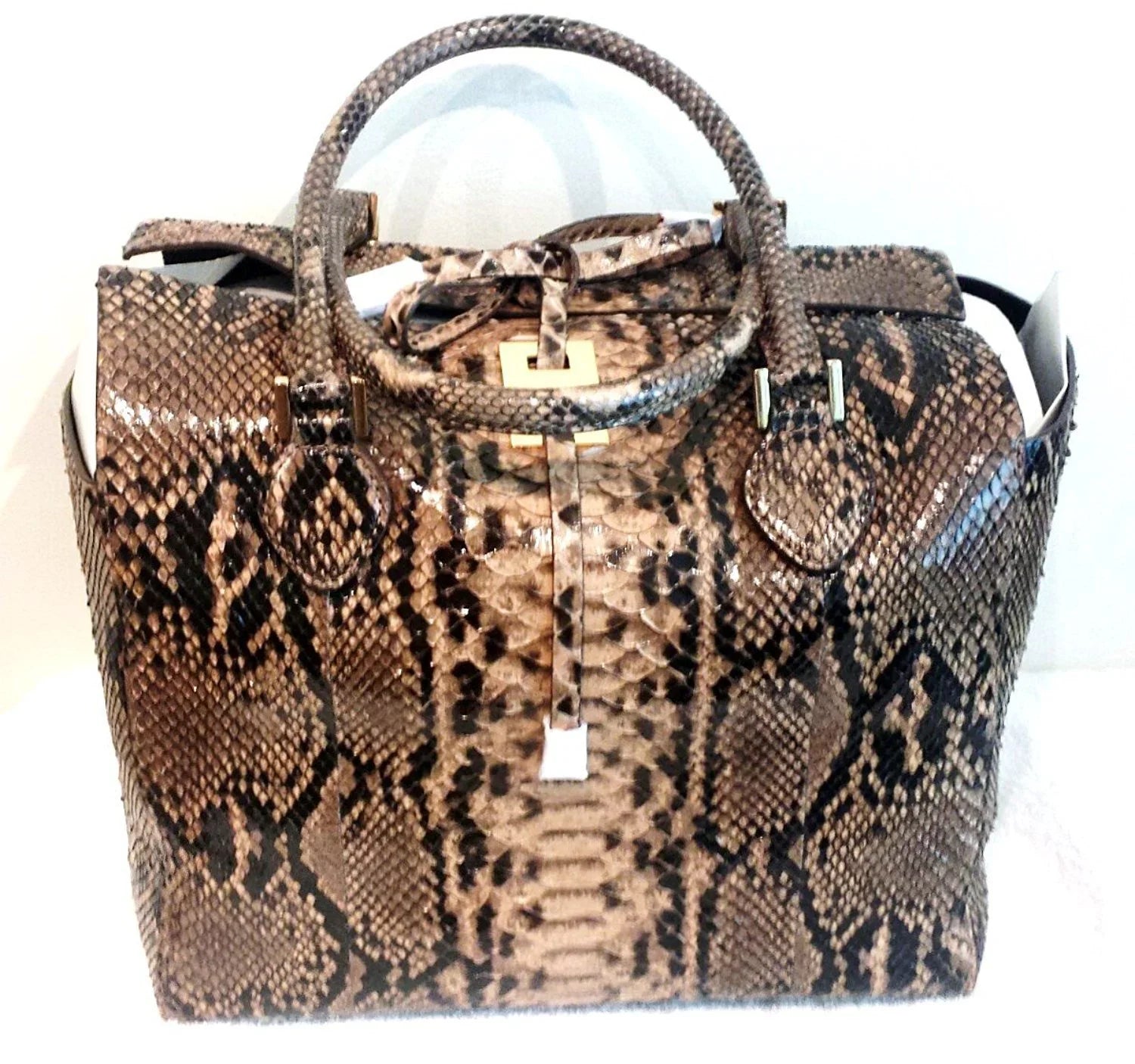 Michael Kors Collection Brown Large Miranda Python Tote Suntan