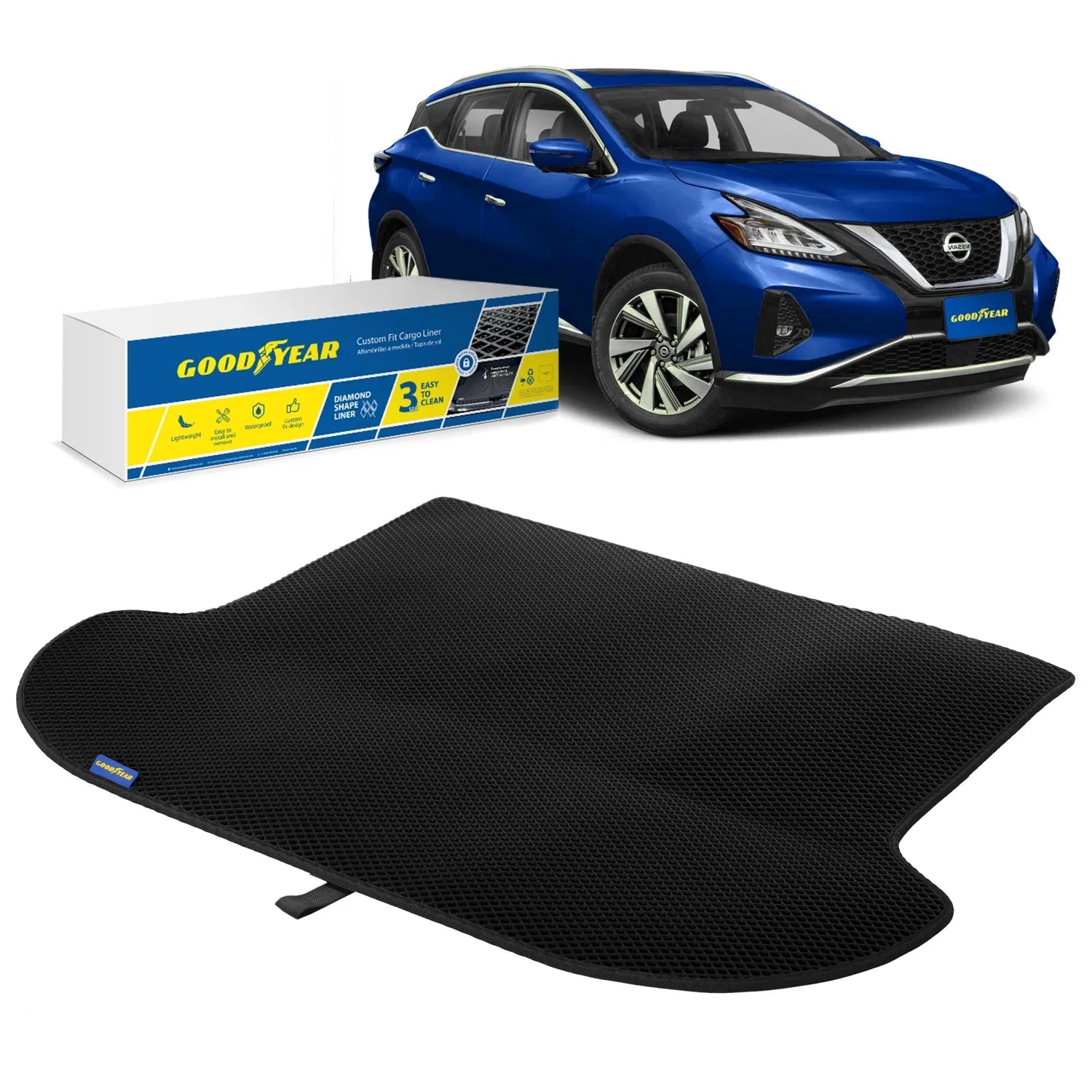 Goodyear Custom Fit Cargo Mat Liner for Nissan Murano 2015-2024 - Heavy Duty Trunk Liner, Dimond Shape,Luggage with Waterproof,Liquid & Dirt Trapping Technology - Anti-Slip Cargo Liner -