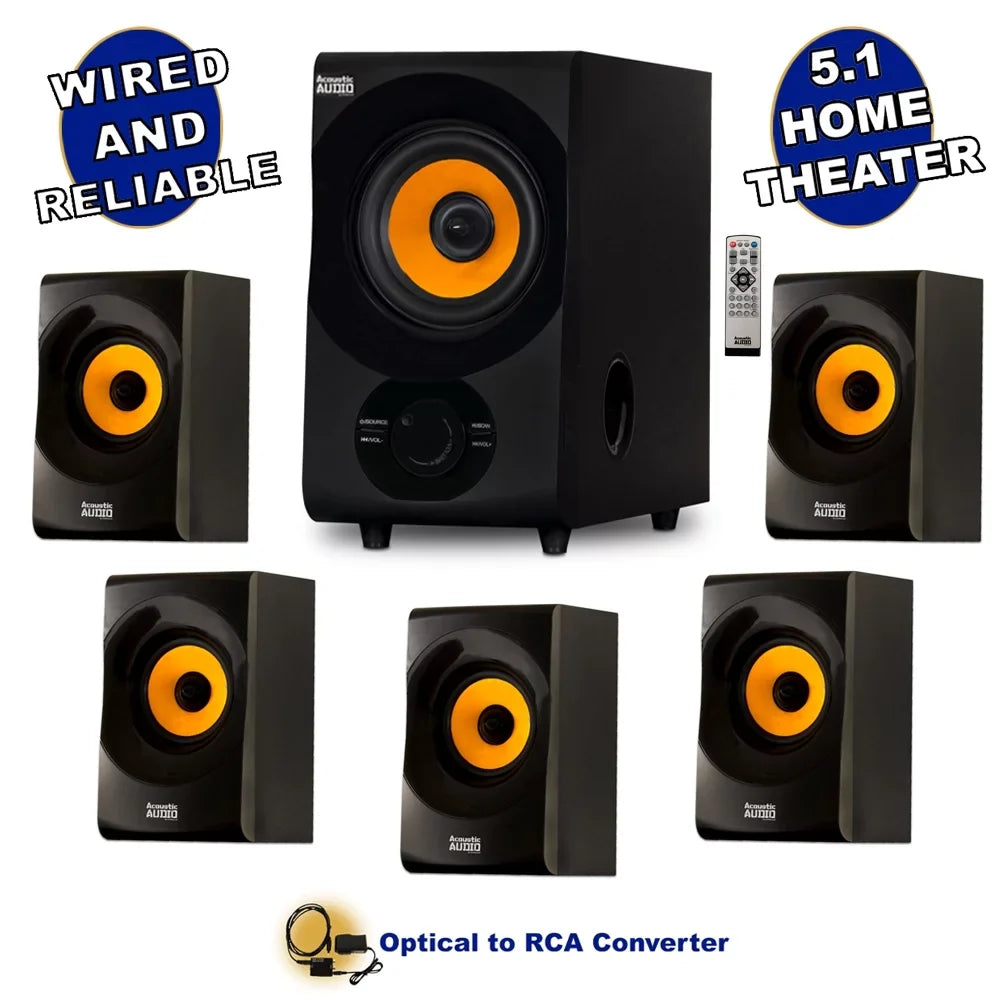 Acoustic Audio  Home Theater 5.1 Bluetooth Speaker System with  and Optical Input