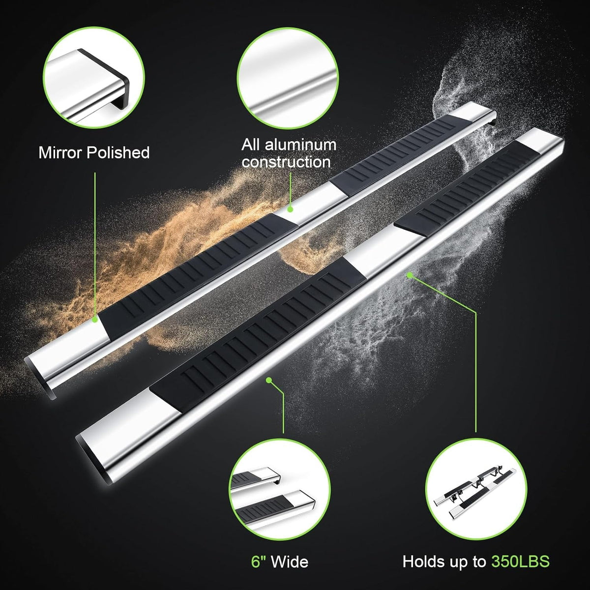 6" Chrome Running Boards Custom Fit 2019-2024 Chevy Silverado/Gmc Sierra 1500 & 2020-2024 Silverado/Sierra 2500/3500 Crew Cab Aluminum Polished Side Step Nerf bar