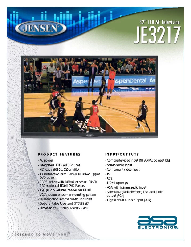 32"   Television with Integrated  () Tuner and Remote Control, 1366 x 768 + Resolution,  Ready (1080p, 720p, & 480p), High Performance Wide 16:9  panel, 110V