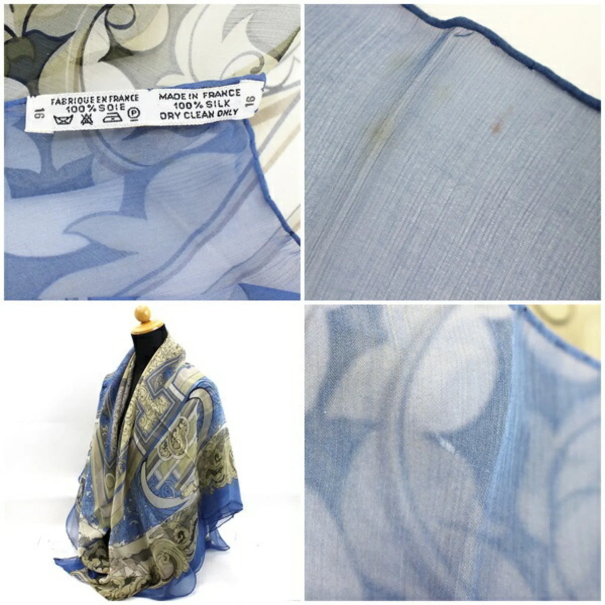 Pre-Owned Hermes Silk Scarf Muffler Carre 140 " " Animals of the Sun Blue  Ladies Chiffon (Good)