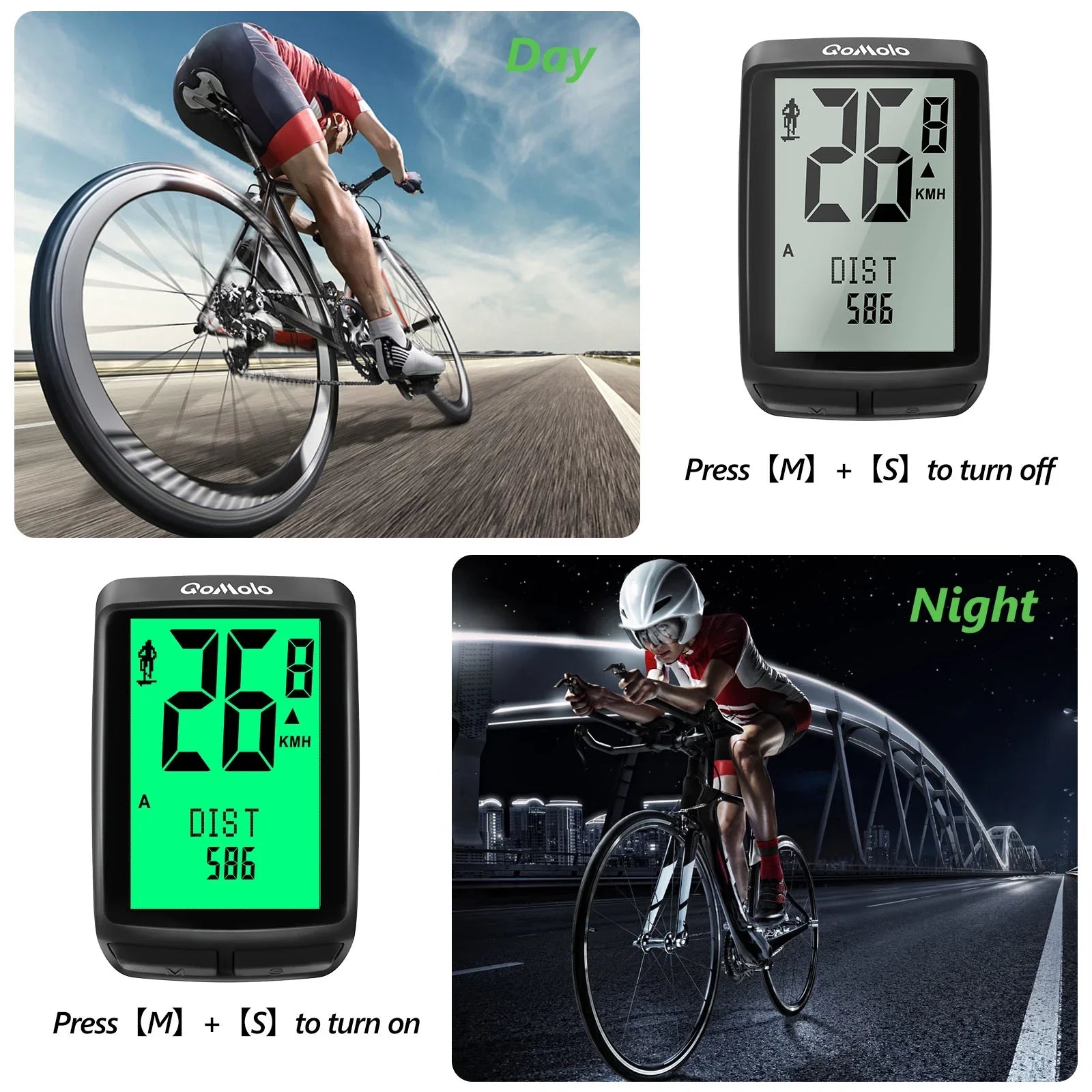 Wireless Bike Computer, Multi-Functional Bike Speedometer,  Waterproof Large Screen Cycle Computer Automatic Wake-up  Backlight Display