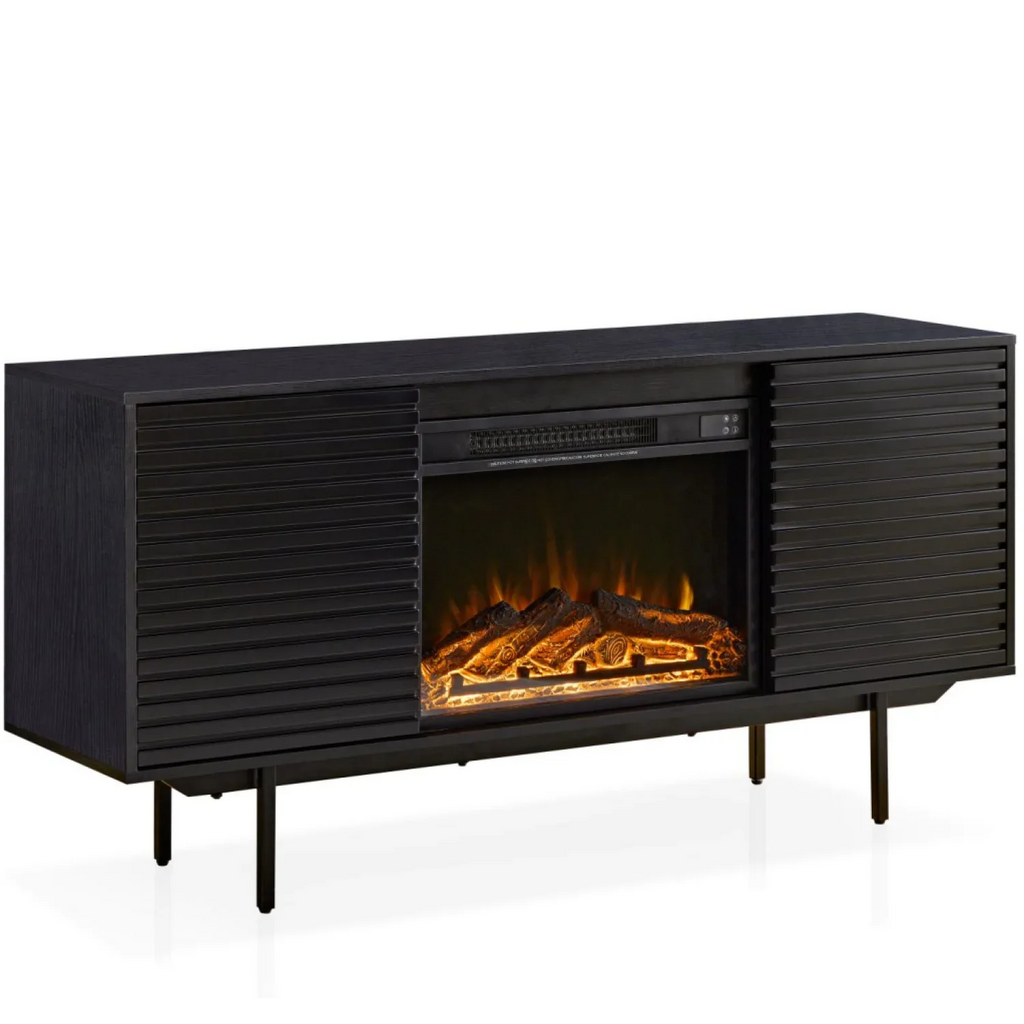 DeeHome  The whole cabinet is made of black oak board, the middle layer board on both sides of the cabinet can be adjusted, the furnace is embedded in the middle grid with the remote control