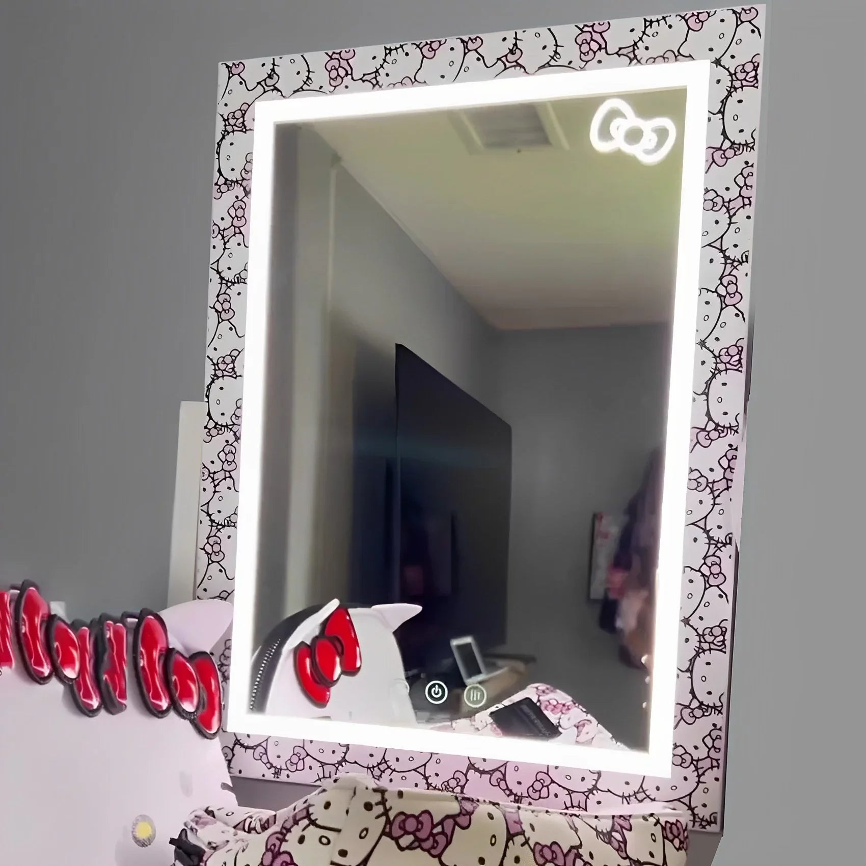 Impressions Vanity Hello Kitty Cute Tri Tone  Makeup Mirror, Lighted Vanity Mirror with Lights and 3X Magnification, 360 Degree Swivel Mirror with Touch and Iron Quality Frame (White)