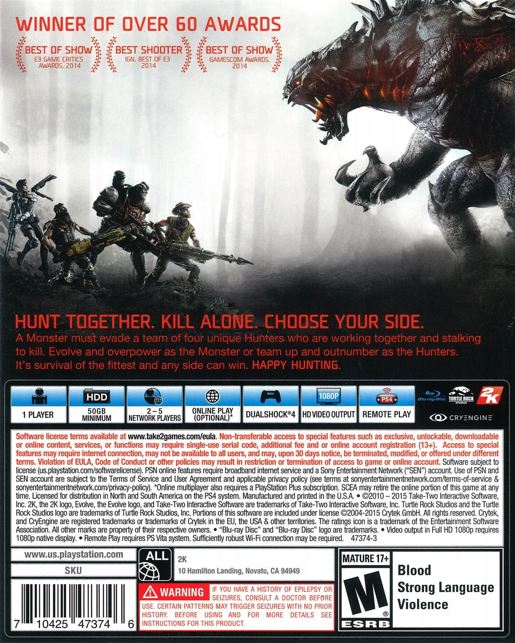 Evolve, 2K, PlayStation 4, 710425473746
