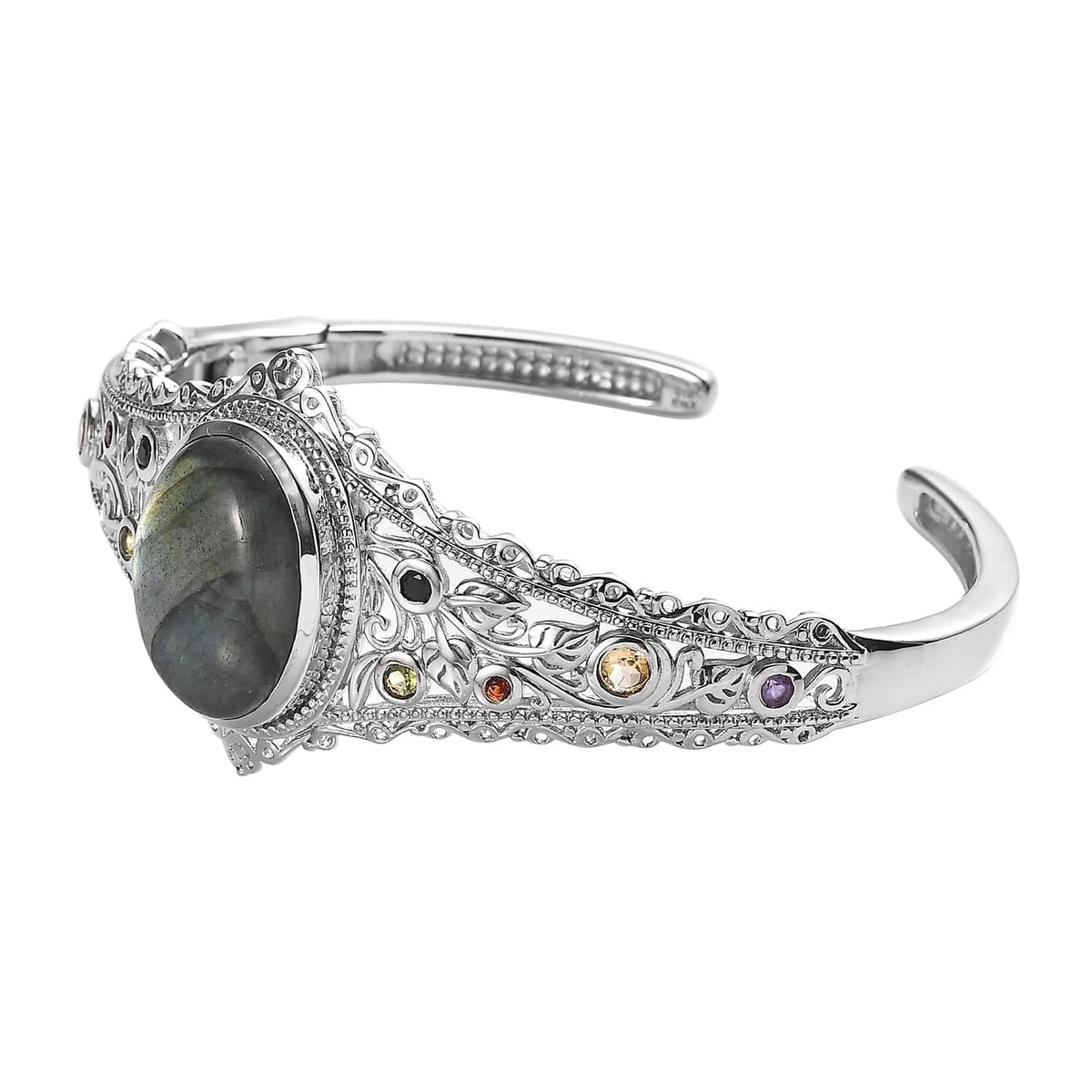 Shop  Labradorite Multi Gemstone Oval Platinum Plated Cuff Bangle Bracelet for Women Jewelry Size 7.25" Ct 15.05 Birthday Mothers Day Gifts for Mom