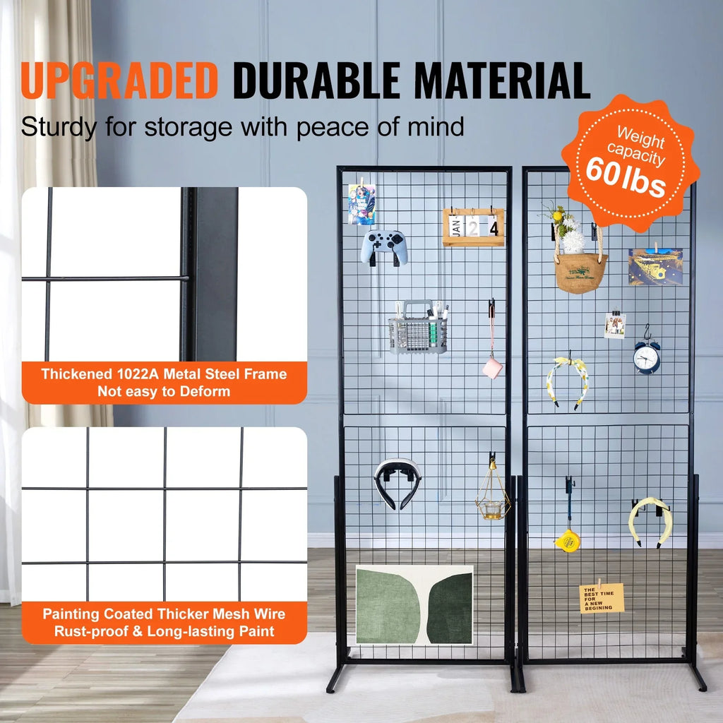 2' x 5.6' Grid Wall Panels Tower, 2 Packs Wire Gridwall Display Racks with -Base Floorstanding, Double Side Gridwall Panels for Art Craft Shows, Retail Display with Extra Clips and Hooks