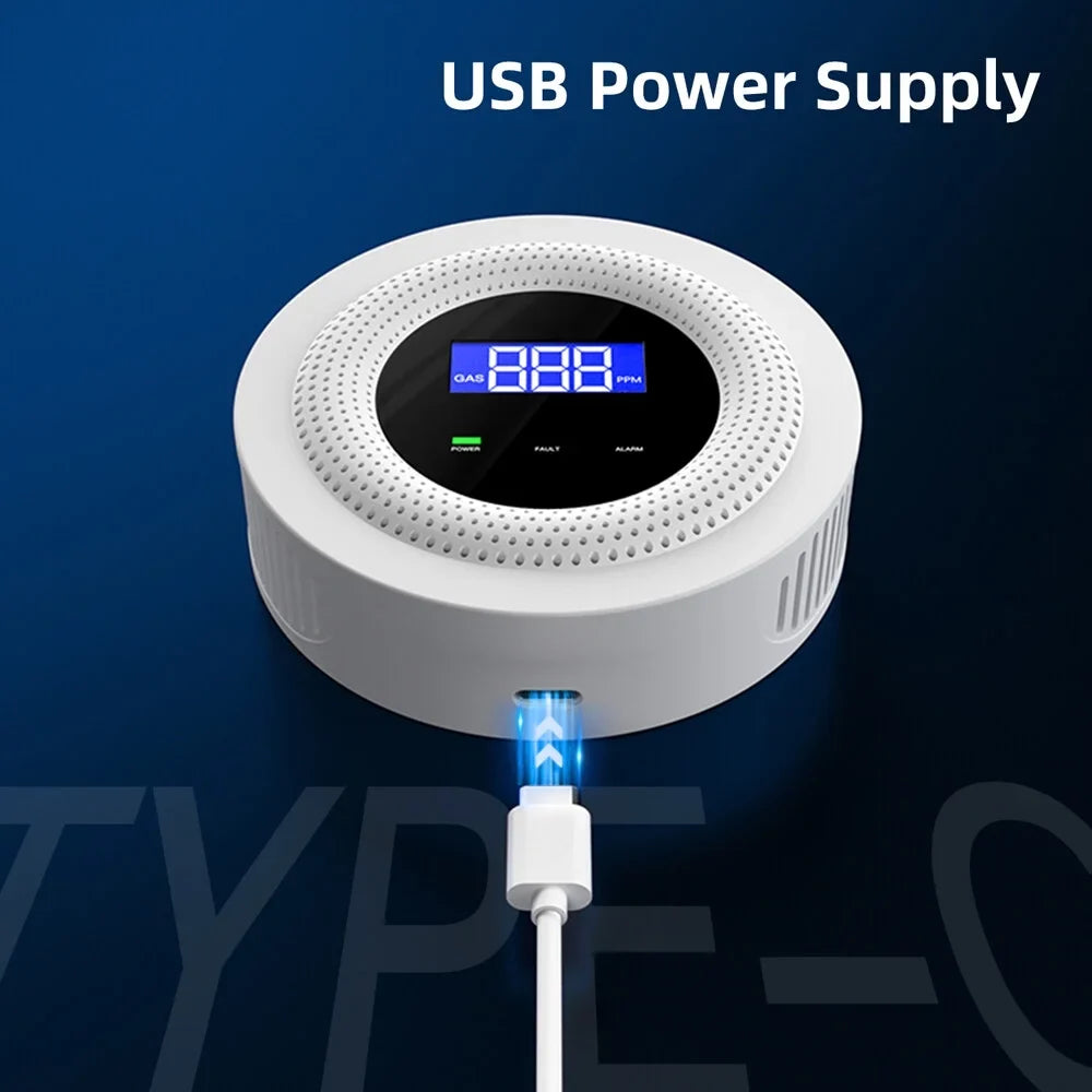 Tuya Wifi Gases Leakage Detection Device Live Voice Prompt  Remote Alarm with Concentration Display  Power Supplys High Decible Alarm