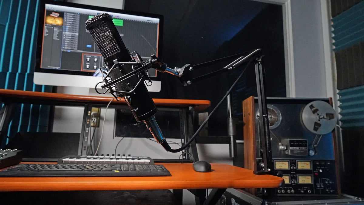 Rockville  Microphone Boom Arm Studio Podcast Mic Stand+Clamp+Pop Filter