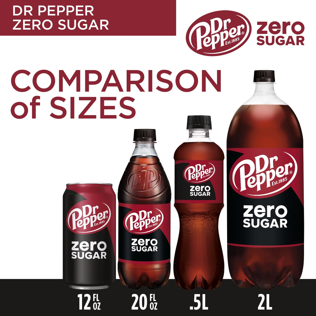 Dr Pepper Zero Sugar Soda Pop, 12 fl oz, 24 Pack Cans