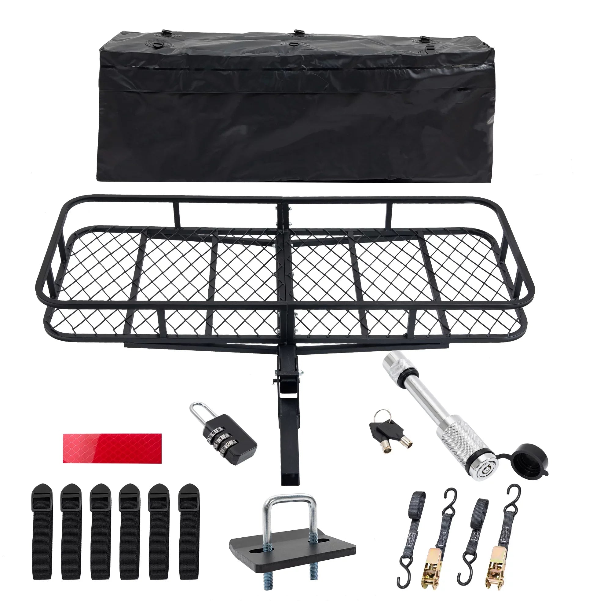 60" x 24" x 6" Hitched Mounted Folding Cargo Basket with a 500 lb Capacity for Car  Truck Trailer, Black